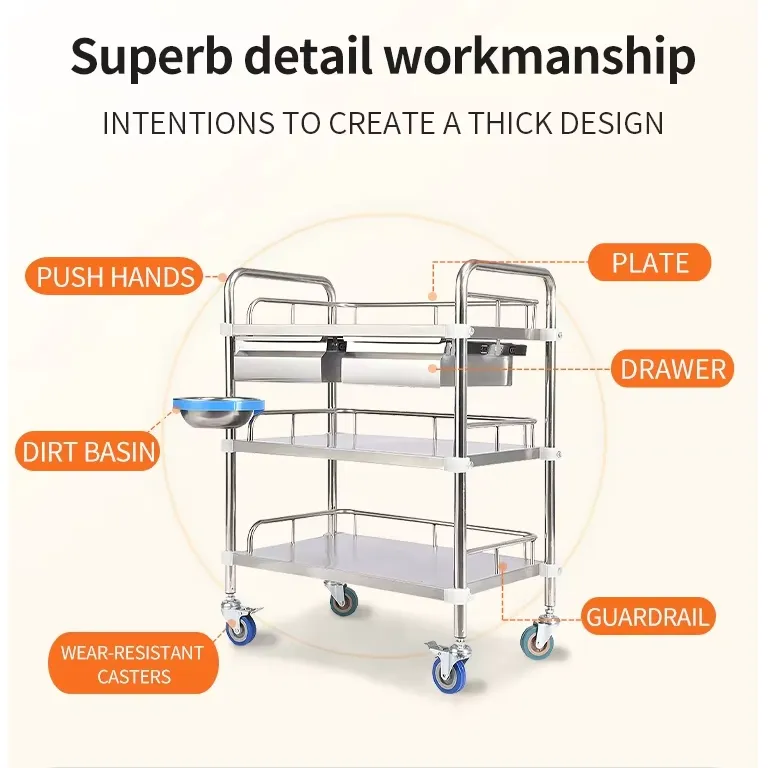 Medical-Grade Stainless Steel Cart with Silent Casters